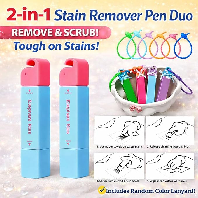 Gieleph Stain Remover, 3-Second Stain Remover Pen for Clothes, 12ml On-the-Go Spot Cleaner, Double Head Instant Treater Sticks With Lanyard, Travel & Pocket-Sized (2, Purple 12ml)