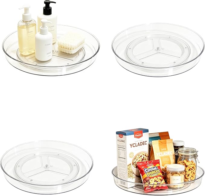 4 Pack Lazy Susan Turntable Organizer Pantry Cabinet 10.6" | Pantry Organization and Storage Spice Rack Fridge Rotating Condiment Tray Spinner for Kitchen Bathroom Makeup Cosmetic Clear