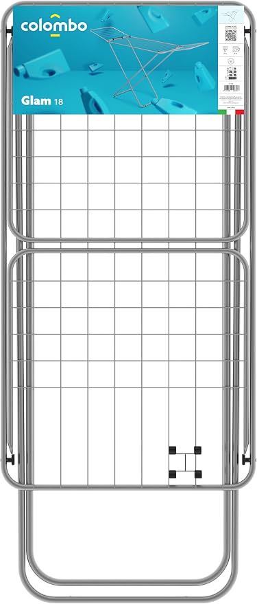 Colombo | Glam 18 Space-Saving Folding Steel Drying Rack 18 m Drying Rack | Compact and Lightweight Indoor Clothes Airer in Painted Steel with Non-Slip Feet | Made in Italy