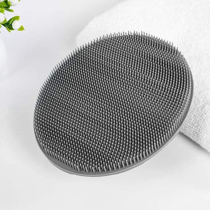 INNERNEED Silicone Body Cleansing Brush Exfoliating Scrubber, Gray | Gentle Massage, Deep Clean, Hygienic Shower Scrub Brush Soft Bristles for All Skin Types, Easy to Hold