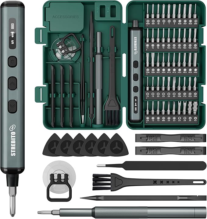 STREBITO Electric Screwdriver, 67 in 1 Electric Precision Screwdriver Set | 50 S2 Preicison Bits, 5 Torque Settings, 4 LED Lights, Cordless Screwdriver Repair Tool Kit for PC Building Electronics