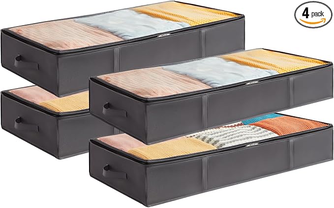 Lifewit Under Bed Storage Containers 4 Pack, Large Capacity Blanket Storage Bags with Reinforced Handle, Organization and Storage for Clothes, Sheets, Towels, Bedroom, Closet, College Dorm, Grey