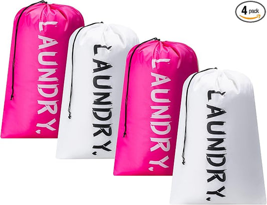 4 Pack Travel Laundry Bag,24" x 36", Extra Large Dirty Clothes Organizer | Machine Washable with Drawstring, Holds 3-4 Loads of Laundry,Fit a Laundry Hamper or Basket Travel Essentials