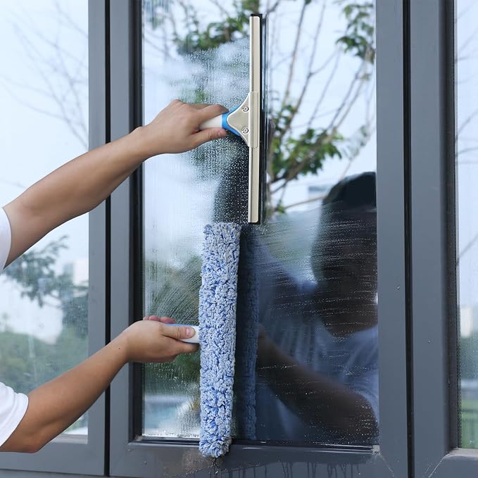 Mitclear Professional Window Cleaning Kit 14IN, Windows Cleaner Tool with Silicone Squeegee, Microfiber Scrubber & Cloth, Window Washing Equipment or Home Shower Glass Doors Car Windshield