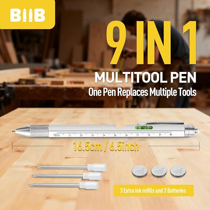 BIIB Gifts for Men 9 in 1 Multitool Pen, Mens Gifts for Him Dad Husband, Dad Gifts from Wife Daughter, Gift for Mens Who Have Everything, Cool Gadgets for Men, Useful Tools