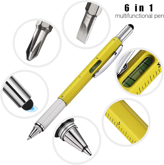 Zhanmai 16 Pcs Multi Tool Pens for Men, 6 in 1 Multitool Ballpoint Pen with Screwdriver Ruler Level Stylus Refills, Bulk Gifts for Employees Office Gadget Supplies Birthday Christmas Stocking Stuffers