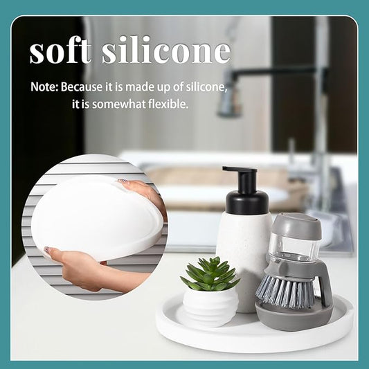 Silicone Bathroom Tray Round Vanity Tray Decorative Soap Holder Kitchen Countertop Organizer Coffee Table Decor for Candle, Perfume, Plant, 8 Inch, White