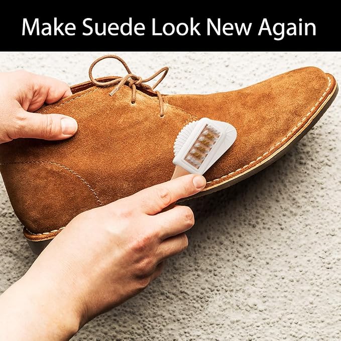 Suede Brush with Wood Handle – Nubuck Cleaner & Suede Shoe Brush | Suede Shoe Brush & Suede Cleaner — Rubber Bristles, Welts, Nylon/Brass Lift Dirt from Shoes, Boots, Bags & Purses