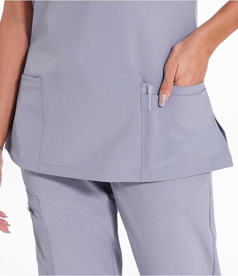 Scrubs Tops for Woman - Soft Stretch, V-Neck Tops | 3 Pockets, Side Split Design, Short Sleeve, Breathable & Lightweight Nursing Shirt, Easy-Care Fabric for All-Day Comfort