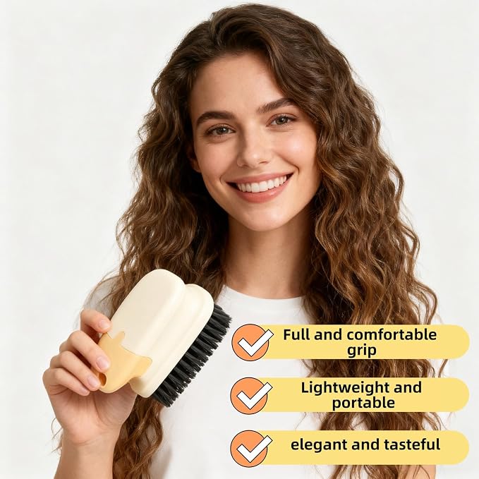 Ergonomic Clothes Soft Bristle Laundry Brush, Milk Yellow, ABS+PBT Material, Hanging Design, Portable Hand-Held Cleaning Tool with Comfortable Grip for Garments, Shoes, Household (Cream Yellow, L)