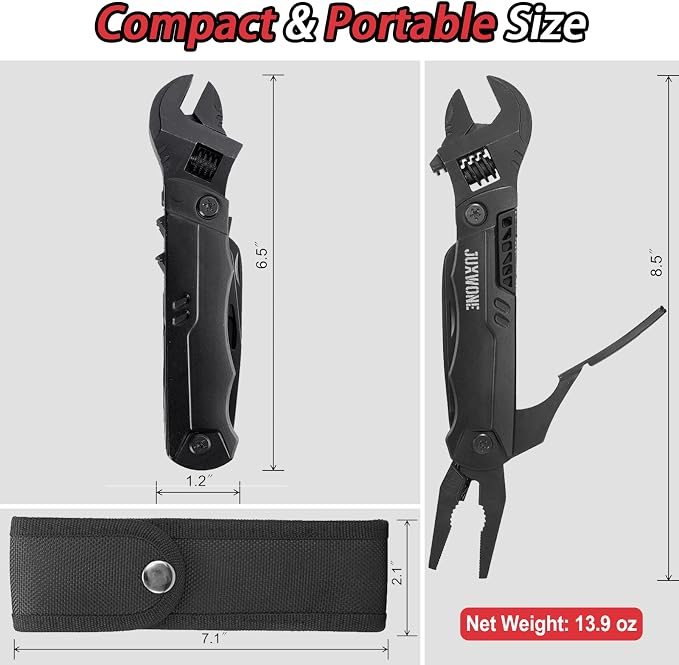 19-in-1 Adjustable Wrench Multitool with Pliers, Folding EDC Tool | Stainless Steel Build with Knife, Saw, Wire Cutter & Screwdrivers for DIY, Camping & Outdoor Repairs