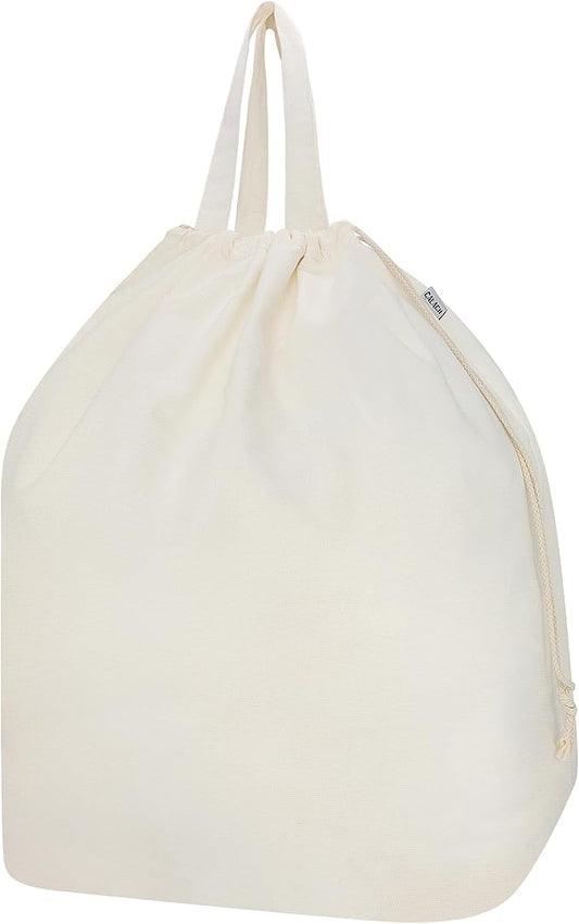 Canvas Laundry Bags with Handles & Rectangular Base, 20"Wx15"Dx27.6"H Beige | Extra Large Heavy Duty Laundry Basket Hamper Liner Replacement, Washable Drawstring Dirty Clothes Bag, Canvas Storage Sack
