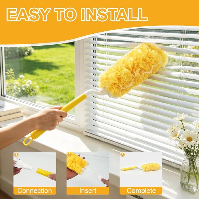 60 Count Heavy Duty Duster Refills for Swiffer, Multi Surface 360° Feather Duster with 2 Handle, Disposable Dusters Kit for Cleaning, Furniture, Blind, Ceiling Fan