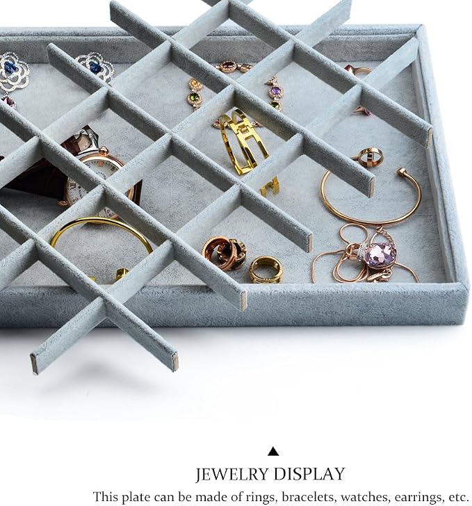 Oirlv Velvet Jewelry Tray for Drawer,Rings Earrings Organizer,24 Grids | Stackable and Portable, Ideal for Retail Showcase, Trade Shows and Personal Jewelry Collection,Fits Nicely in Dresser Drawer