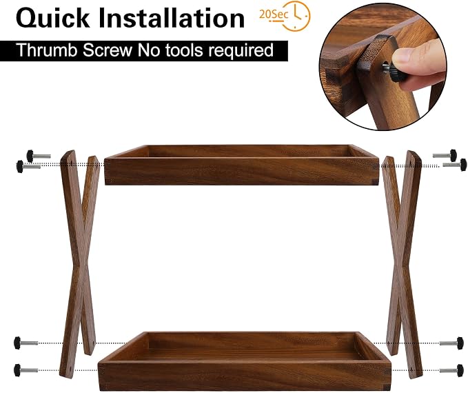 Wood Countertop Organizer, 2 Tier Wooden Shelf for Coffee Bar Accessories, Kitchen Spice Rack Organizer, Condiment Storage Caddy for Home, Office, Bathroom