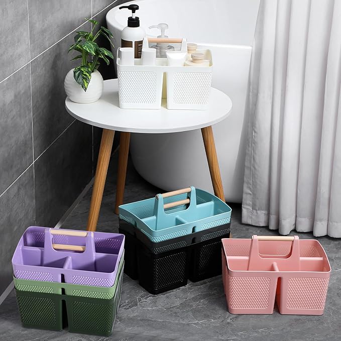 rejomiik Plastic Shower Caddy, Portable Shower Basket with Handle, Green | Cleaning Caddy Organizer for Bathroom, College Dorm Room Essentials, Storage Tote