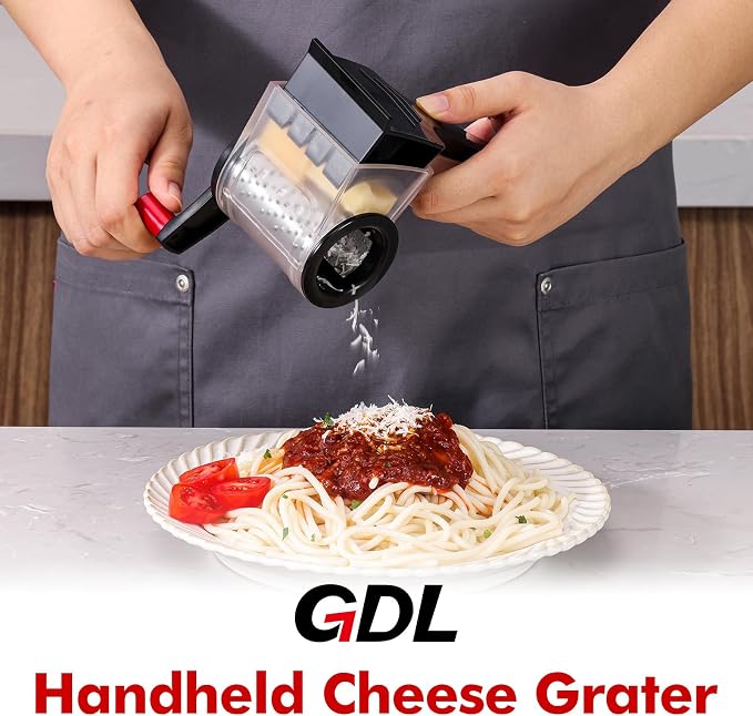 GDL Cheese Grater Hand Crank, Kitchen Rotary Grater Handheld, Dishwasher Safe Parmesan Cheese Grater with Stainless Steel Blade for Hard Cheese,Chocolate,Nuts, Black