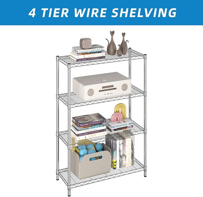 Guan River 4-Shelf Adjustable Metal Wire Shelving,Chrome,36"L x 14"W x 54"H | Height Adjustable,Sturdy and Durable,Storage Sehlf Display Rack for Office,Kitchen,Bedroom,Bathroom,Garage
