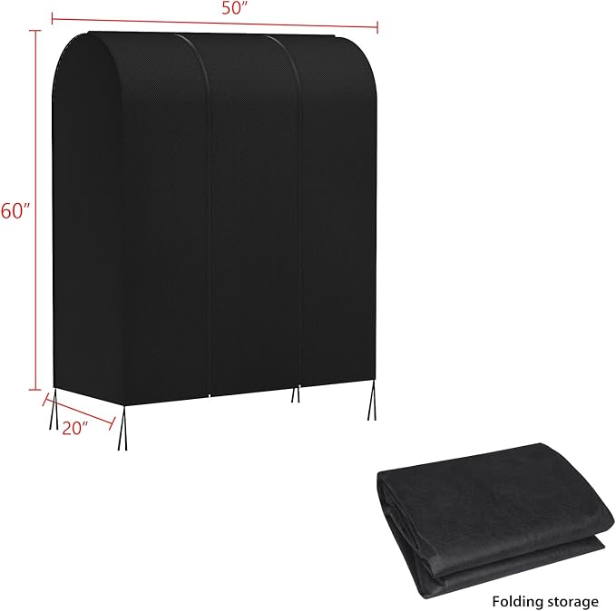 Zilink 50'' Garment Rack Cover Dustproof Clothes Rack Cover Breathable Garment Bags Protector Wardrobe Cover with 2 Durable Zippers for Garment Rack, Black, (Rack Not Included)