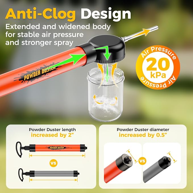 Diatomaceous Earth Powder Duster with Adjustable 4FT Rod, Clog-Free & Adjustable Output Pump, Ideal for Diatomaceous Earth Application, Powder Dispensing, Dusting Tasks & Indoor/Outdoor Red | Large Capacity High-Efficiency Output Pump & Clog-Free, Safe...