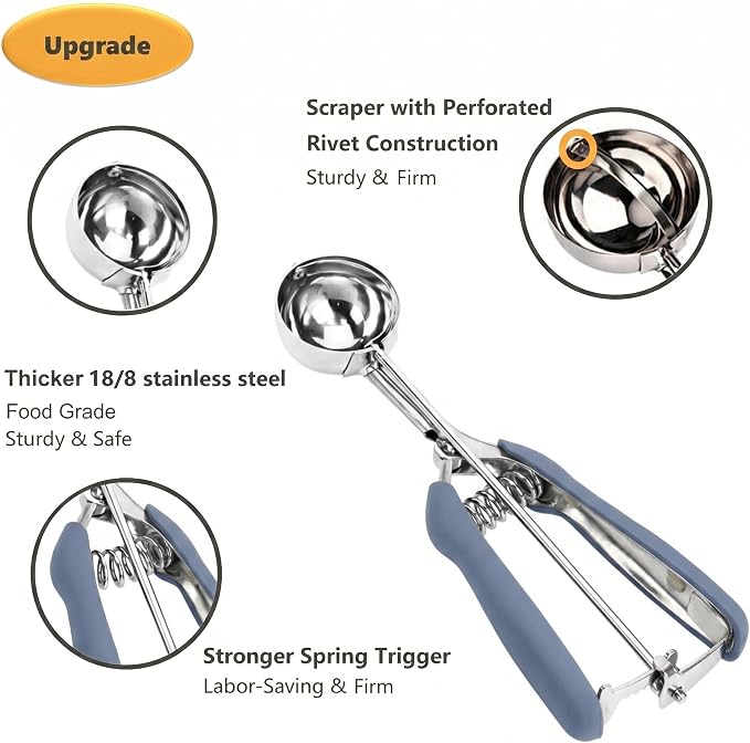 Ice Cream Scoop, Cookie Scoop, 4Tbsp/ 60ml/ 2oz Cookie Scoops for Baking, 18/8 Stainless Steel Cookie Scooper for Baking, Ice Cream Scooper with Trigger Release, Cupcake Scoop (Blue Gray)