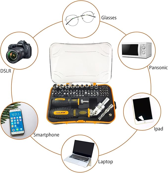 61pcs Ratcheting Screwdriver, Socket & Precision Bit Set | Cr-V Steel, Rotatable Handle, Storage Case Included, Ideal for Bike, Watch & Glasses Repair