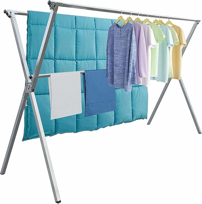 AUGMIRR Clothes Drying Racks Outdoor, 64 Inches Updated Version,Stainless Steel Laundry Drying Rack for Indoor Outdoor and The Balcony,Length Adjustable Saves Space,with Windproof Hooks(64)