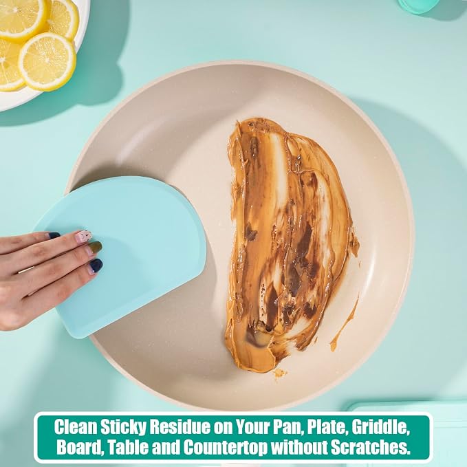 Silicone Dough Scraper with Stainless Steel Sheet, Curved Edge Flexible Bowl Scraper for Baking, Food Grade Silicone Bench Scraper for Sourdough Bread Proofing Basket, 5.98"×4.3", Mint Green, SAPID