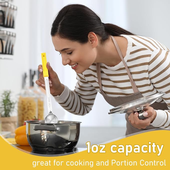 Teenyyou 4 Pcs Portion Control Serving Spoons Portion Control Spoons Ladle Scoops Food Measuring Utensils Proportion Manage Slotted and Unslotted Scoops for Weight Loss(Yellow,1oz)