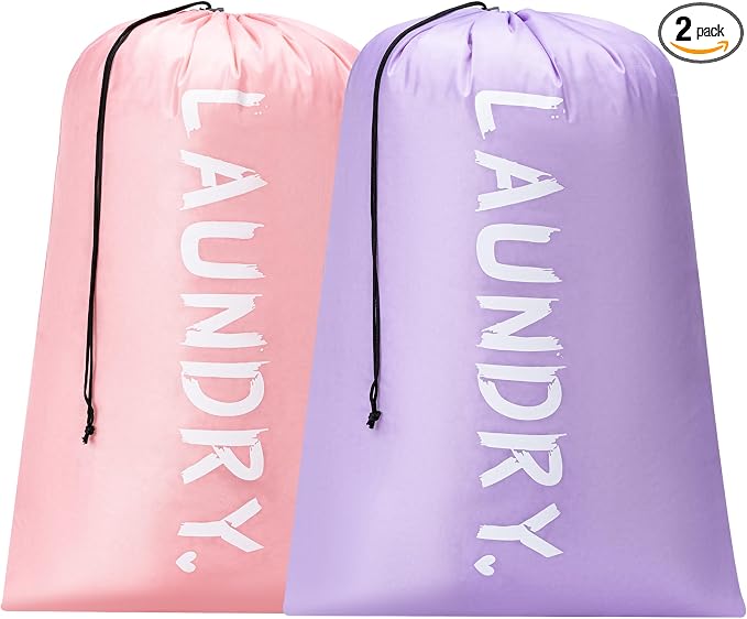 2 Pack Travel Laundry Bag,24" x 36", Extra Large Dirty Clothes Organizer | Machine Washable with Drawstring, Holds 3-4 Loads of Laundry,Fit a Laundry Hamper or Basket Travel Essentials