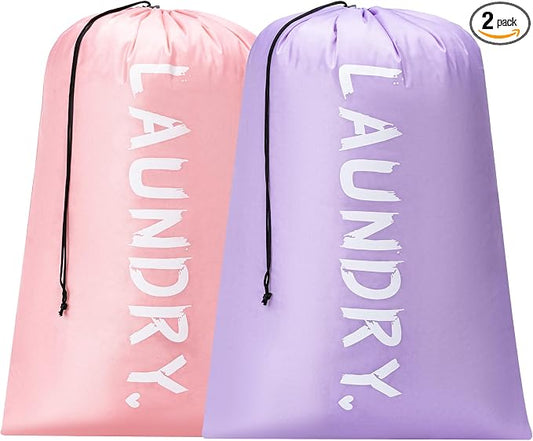 2 Pack Travel Laundry Bag,24" x 36", Extra Large Dirty Clothes Organizer | Machine Washable with Drawstring, Holds 3-4 Loads of Laundry,Fit a Laundry Hamper or Basket Travel Essentials