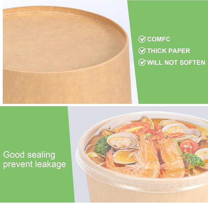 50 Pcs 32 Oz disposable meal prep containers，paper bowls with lids，disposable soup bowls，soup bowls disposable hot/cold，disposable salad bowls with lids，