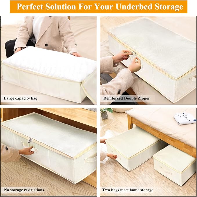 punemi Underbed Wedding Dress Storage Box, Wedding Dress Preservation Keepsake Trunk with Sturdy Zipper and Handles, Large Clothes Storage for Blankets, Pillows, Comforters & Quilts, Beige | Structured Keepsake Storage Trunk with Sturdy Zipper & Handle...