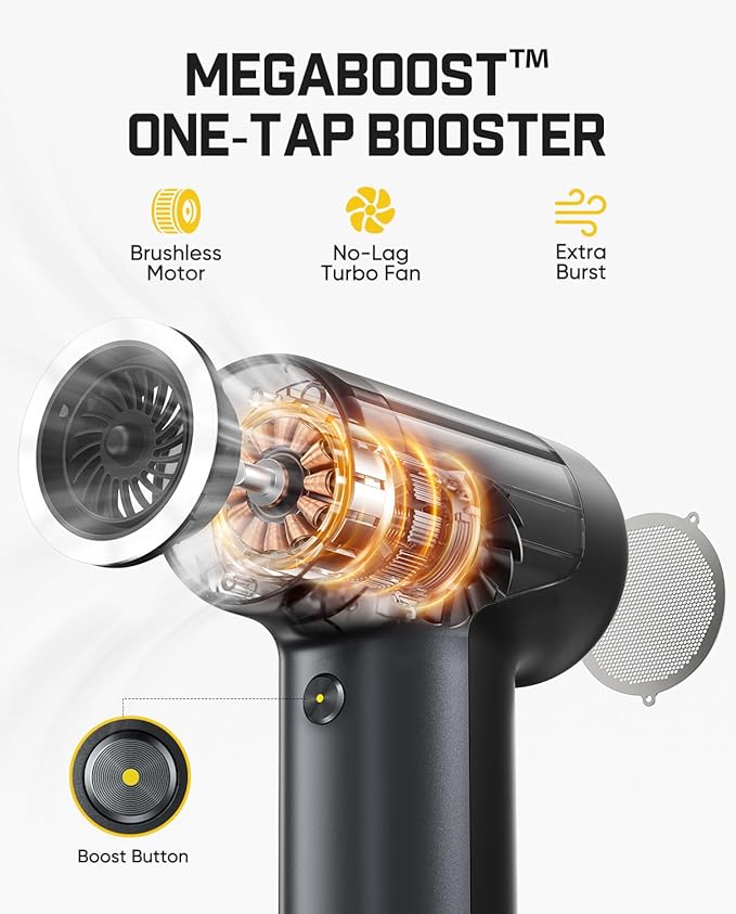 Fanttik B10 Pro Electric Air Duster (Grey) | 110,000RPM Brushless Motor, One-Tap Booster, 3-Speed Adjustable Control for PC, Keyboard & Electronics