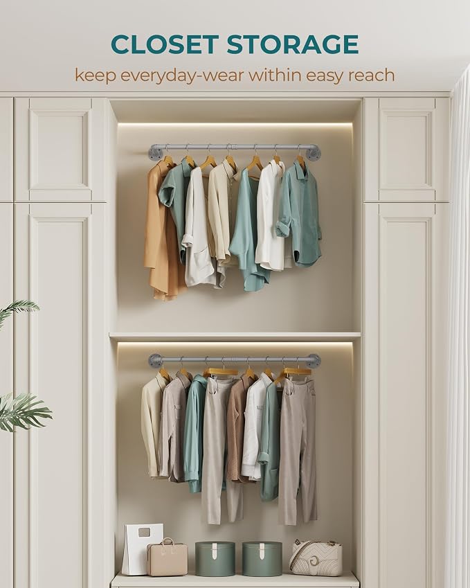 OROPY 38.4" Industrial Pipe Clothes Rack Wall Mounted, Heavy Duty, 2 Pack | Heavy Duty Iron Pipe Clothing Garment Rail, Multi-Purpose Clothing Hanging Rod for Laundry Room and Closet Storage, Gray