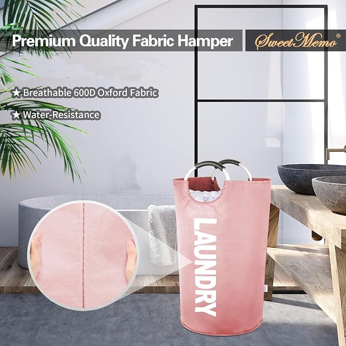 2-Pack XXL Laundry Basket, Big Laundry Hamper Bag with Handles, 130L Pink | Freestanding Tall Dirty Clothes Hamper, Collapsible and Portable Laundry Bin for Dorms and Bedrooms, Thick, Sturdy Fabric