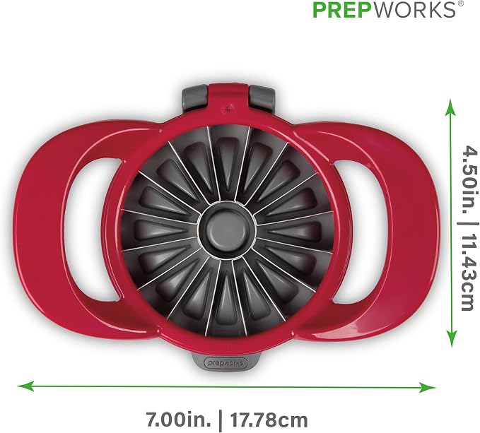 PrepWorks Apple Slicer and Corer, Attached Safety Cover, Cuts 16 Thin Apple Slices, Red