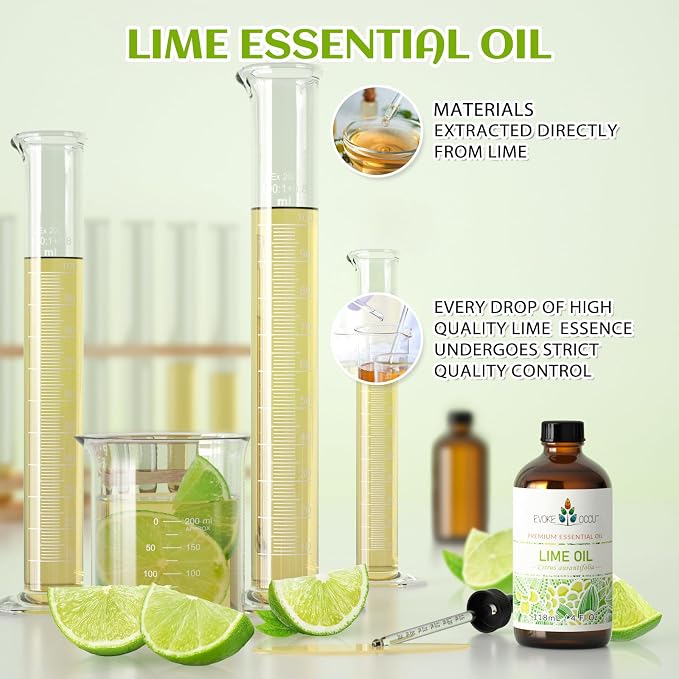 EVOKE OCCU Lime Essential Oil for Diffuser, Aromatherapy, Candles Making | Refreshing your space with a zesty, citrus scent for DIY soap, cleaning spray, skin care, and perfume blends —118ml / 4 fl oz