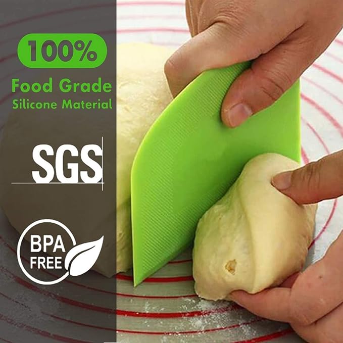 SURDOCA Dough Scraper Bench Scraper - 3P 7.1x4.9" Plastic Flexible Bowl Scraper, Sharp Edge & Angles Cake Scraper. Non-Slip Bakeware Decorating Tools Sculpting & Modeling Tools - Pure Green