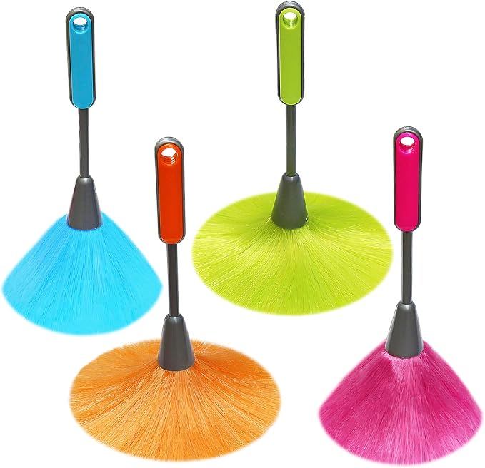 4 Pack 10" Small Microfiber Duster, Delicate Fluffy Microfiber Feather Duster, Suitable for Light Daily Household Dusting, Perfect for Cleaning Desk, Computer Screen, TV Screen, Books, Photo Frames