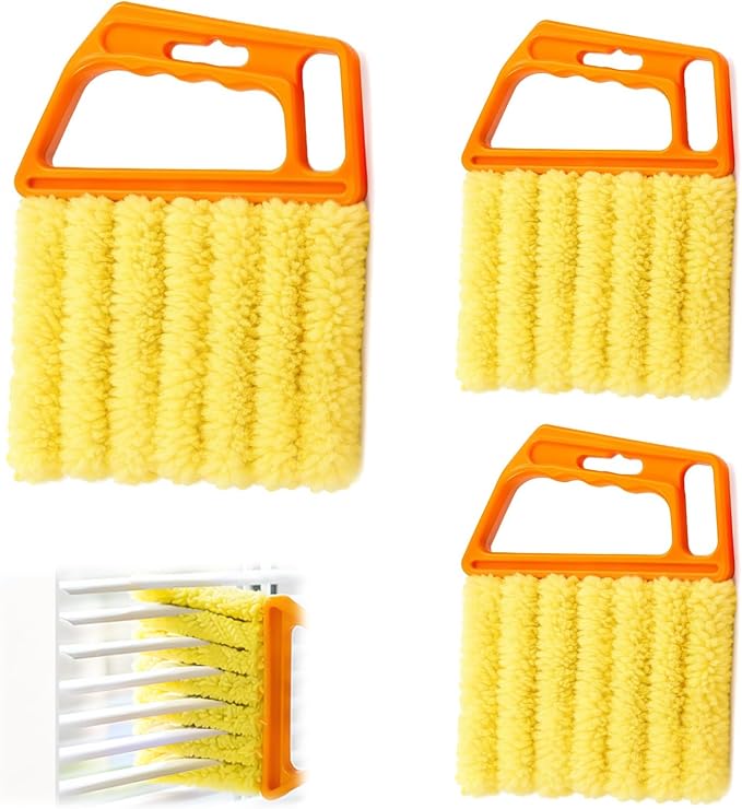 3-Pack Window Blind Cleaner Tool, 7-Finger Washable Microfiber Blind Duster for Multiple Slats, Mini Blind Cleaning Brush for Venetian Blinds, Air Vents and Fans, Orange
