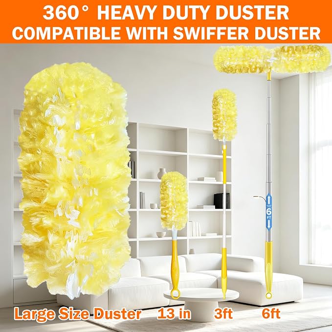 Heavy Duty Duster Refills for Swiffer Duster, 60 Count, Large | Extra Thick, Fluffy & Soft, 360° Duster Refill Only, Multisurface Duster for Dusting Furniture, Fans, Blinds, Corners, Yellow