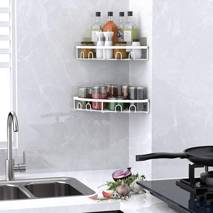 Corner Shower Caddy for Bathroom Storage,White,2 Pack | No Drilling, Rustproof, Adhesive Bathroom Shower Shelves, Wall Mounted