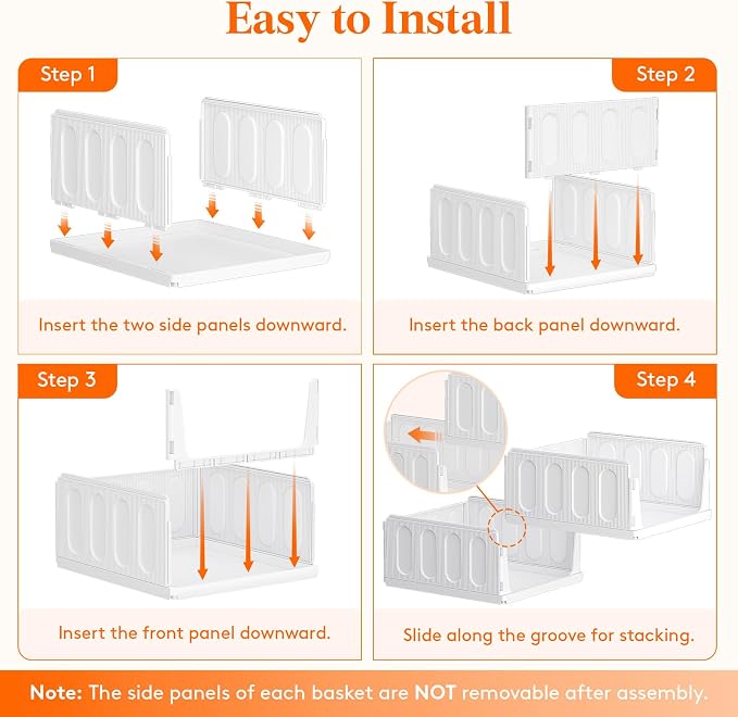 Lifewit 6 Pack Stackable Closet Organizers and Storage Basket for Clothes, Plastic Sweater Storage Bins for Wardrobe, Stacking Clothing Containers for RV, Pantry, Shelf, Kitchen, Dorm, 14" Depth