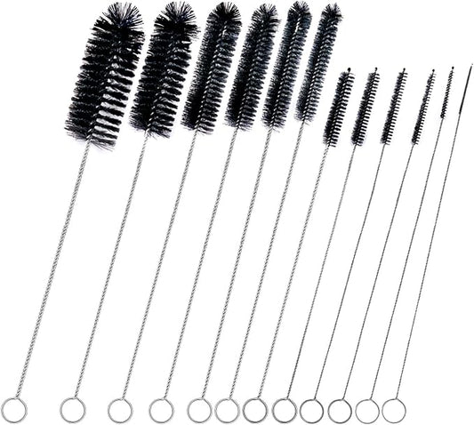 Brush Family Straw Cleaner Brush Set,12 Pieces Extra Long Pipe Water Bottle Brushes for Cleaning Reusable Drinking Straws,Bird Feeders,Pipes,Black (12pcs Different diameters Set)