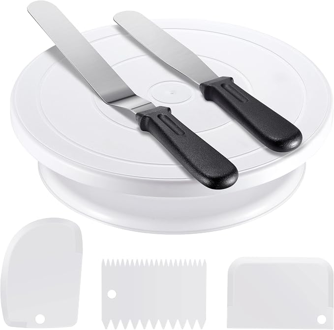 Kootek Cake Decorating Kit Baking Supplies Set Cake Turntable with 2 Frosting Straight Angled Spatula 3 Icing Smoother Scrapers Baking Accessories Tools for Beginners and Pros, Mother's Day, White