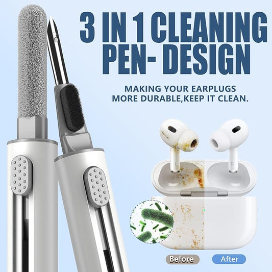 Inesore Multi Cleaning Kit for AirPods & All Earbuds (White+Cleaning Cloth) | Metal Tip, High-Density Soft Brush, Flocked Sponge Tip, 3 in 1 Design, Compact & Lightweight, Easy Operation, Easy to Carry