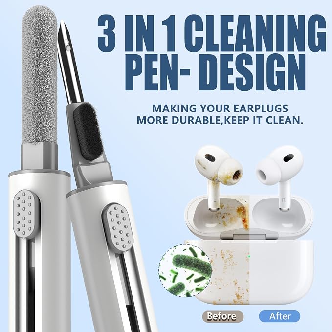 Inesore Multi Cleaning Kit for AirPods & All Bluetooth Earbuds (White) | Metal Tip, High-Density Soft Brush, Flocked Sponge Tip, 3 in 1 Design, Compact & Lightweight, Easy Operation, Easy to Carry