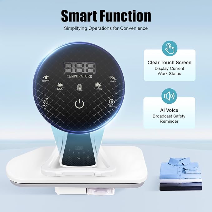 Intelligent Steam Press, 1600W Digital Steam Press Machine w/5 Fabric Settings&Touch Screen, Large 26" Ironing Pressing Equipment, Electric Pressing Machine for Home Use (White)