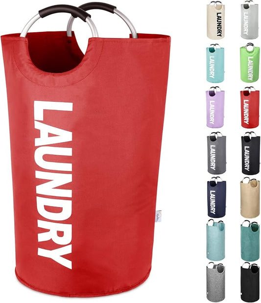 Extra Large Laundry Basket, Big Laundry Hamper Bag with Handles, 130L Red | Freestanding Tall Dirty Clothes Hamper, Collapsible and Portable Laundry Bin for Dorms and Bedrooms, Thick, Sturdy Fabric